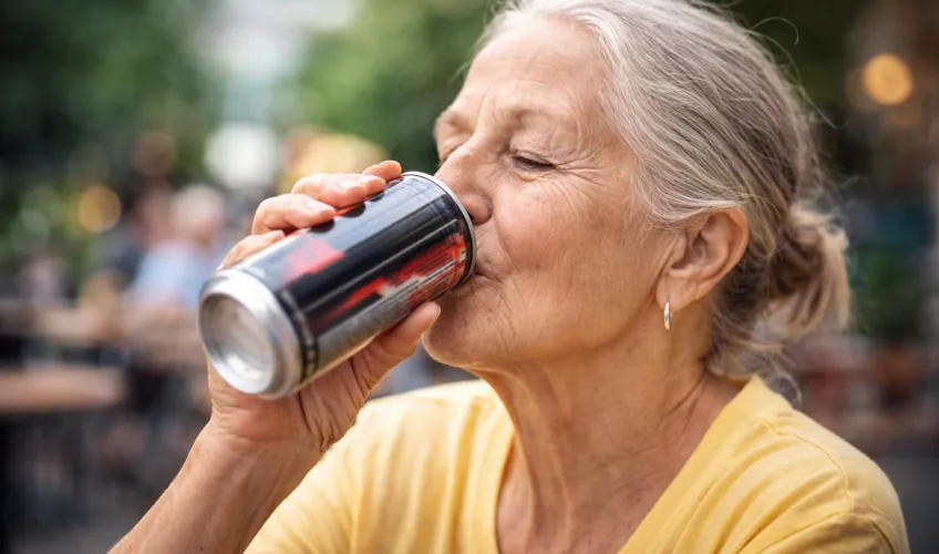 Ældre person drikker energidrik